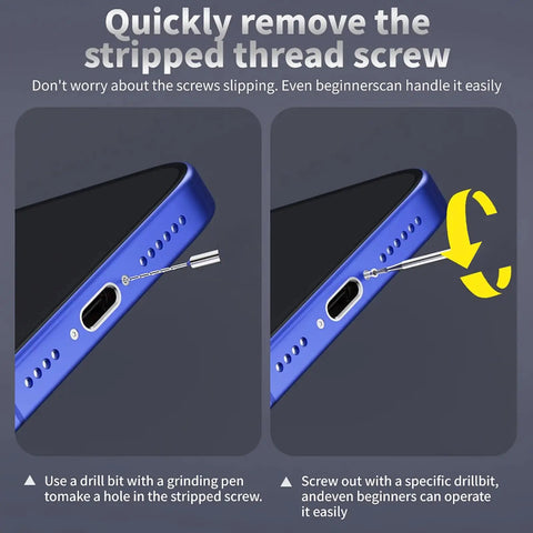 Handheld Electric Screw Extraction Pen And Mini Grinder For Busted Or Jammed Smartphone Bolts With 11 Precision Bit Set And Two Way Switch for easy screw removal.