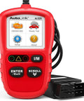 Red AL329 OBDII Code Reader Scanner For Cars Upgraded One Click I M Emissions Readiness on white background