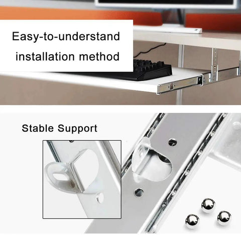 Installation of Full Extension Ball Bearing Drawer Runners For Under Desk Keyboard Shelf, Height Adjustable Cabinet Slides, metal rails, 107mm by 350mm