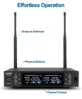 Dual Wireless Microphone System With Metal Handheld Mics And Receiver, Adjustable UHF Channels 520-590 MHz, antenna diversity