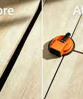 Before and after floor repair using Heavy Duty Floor Gap Fixer With Rubber Mallet 70KG Suction Cup Puller for tight seams on laminate.