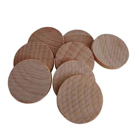 60 Pack 1 Inch Natural Wood Slices Unfinished Round Wood Cookies stacked mini wooden disks for crafting and decorating.