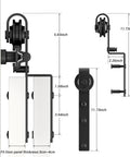 Dimensions and components of the Six Foot Bypass Sliding Barn Door Hardware Kit For Double Wooden Doors With Single Track In Combination Track Mode Designed For A 70 Inch Door Opening Includes 6.7 Inch Overlap Space Between Doors Ideal Rustic Home Renovation Solution.