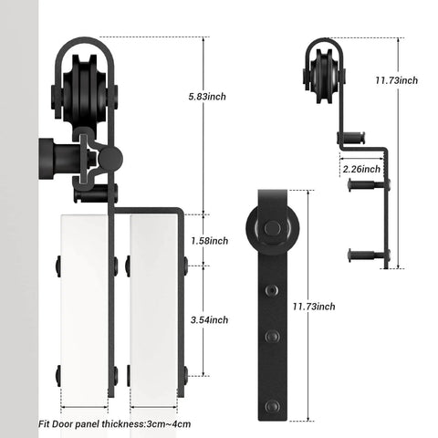 Bypass Sliding Barn Door Hardware Kit For Double Wooden Doors On One Track 6.6 Ft Rail Combination Track Mode dimensions view