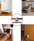 Pets attempting to open cabinets, displaying effectiveness of Heavy Duty Magnetic Cabinet Door Catch Set Stainless Steel Rustproof Closet Catches Hold 30 Lbs Each Ultra Slim 1.2mm Thick Furniture Latch Durable Kitchen Bath Bedroom Closets Pack Of 4.