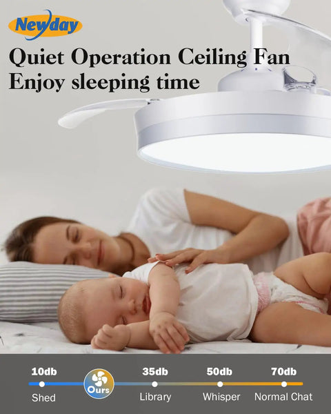 Retractable 42 Inch Smart Ceiling Fan With Lights App Remote Control Quiet operation for peaceful sleep environment