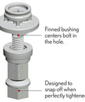Stay-Tite Toilet Seat Fastening Hardware Upgrade Kit with three-eighths inch bolt, finned bushing for Easy Change Seats