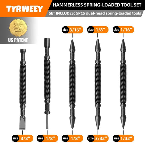 Five-Piece Nail Setter And Center Punch Kit With Dual Head Nail Sets, Spring Loaded Hole Punch, Hinge Pin Remover, Pro Grade tools