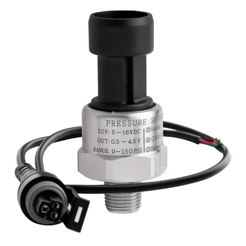 0 To 150 Psi Fuel Oil Pressure Transducer Sensor With One Eighth Inch NPT Thread And Harness Kit, Stainless Steel Body