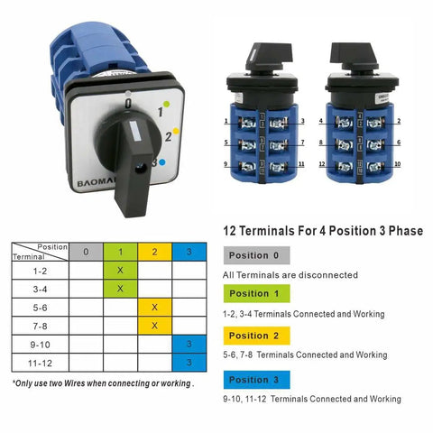 Beefed Up 63A Rotary Cam Changeover Switch 660V AC Four Position Three Phase With 12 Terminal For Industrial Machinery SZW26 63 0