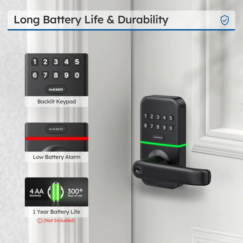 Keyless Entry Door Lock With Keypad For Front Door, Digital Smart Knob With Exterior Code Access, shown on a white door