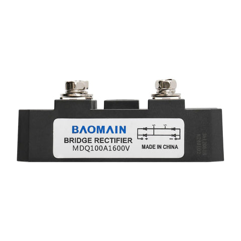 MDQ-100A Single Phase Bridge Rectifier Diode Module 1600V 100A front view with label and terminal connectors