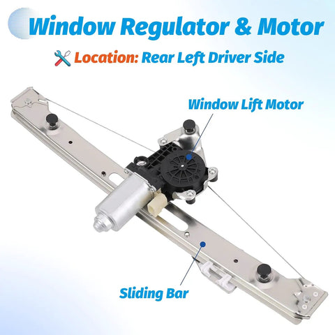 Rear Left Window Regulator With Motor For BMW E46 1999 To 2005 Sedan Wagon Driver Side OE 741-480 Replacement, metal assembly