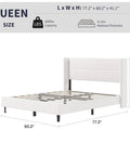 Game-Changing Queen Bed Frame With Dope White Velvet Wingback Headboard And Upholstered Platform Design featuring dimensions and metal support.