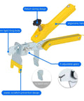 Pro Grade Tile Leveling System Kit With 600 White Spacers And 200 Red Wedges Plus Pliers showing ergonomic handle and adjustable gears