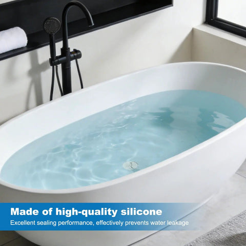 Bath filled with water using Six Size Universal Drain Stopper Set With Pull Ring Rubber Sink Plugs For Kitchen Bath Laundry And Tub.