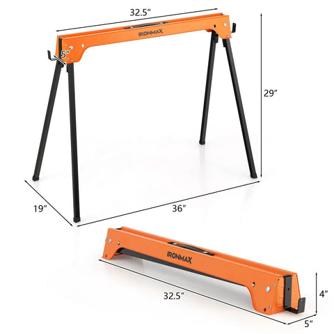 Heavy Duty Folding Saw Horses 2 Pack Built Like a Tank With Detachable Rails And 1322 Lb Capacity Portable Collapsible Work Stands Anti Rust Steel Frame Totally Crushes Any Yard or Shop Build
