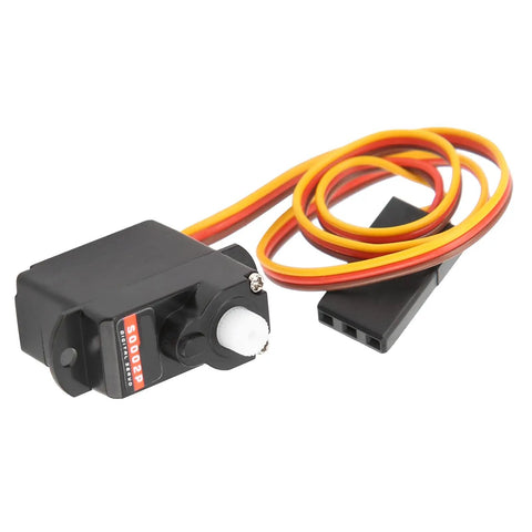 Slick Compact 2G Digital Servo With Rock Solid Torque And Sick Power Coreless Motor Knockout Upgrade For Remote Control Cars Airplanes Helicopter Rigs Precision Steering, showing black micro servo with orange and yellow wires.