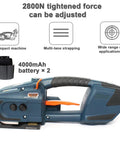 Heavy Duty Portable Electric Strapping Machine With Dual Batteries For Pet Strap Automatic Handheld Banding Tool showing compact design and battery.