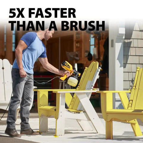 Person using Control Painter HVLP Handheld Paint Sprayer For Decks Fences Furniture And More That Sprays Coatings 5x Faster