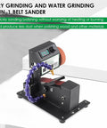 Mini Belt Sander Electric Polishing Machine For Metalworking And Wood. Compact bench grinder with wet dry capability for less dust.