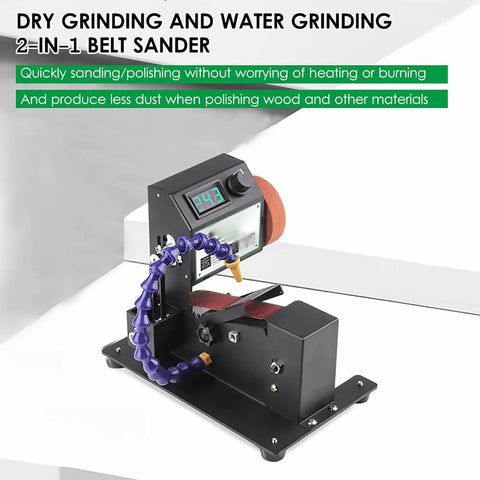 Mini Belt Sander Electric Polishing Machine For Metalworking And Wood. Compact bench grinder with wet dry capability for less dust.