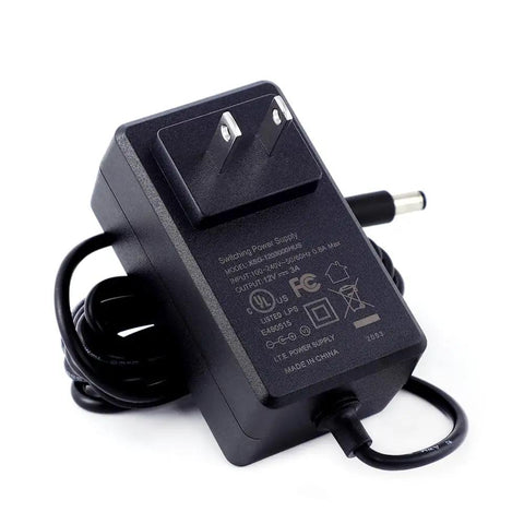 UL Listed 12V 3A Power Supply Charger Adapter 100 240V AC Input To DC 12V 36W All Purpose Universal Switching Transformer Converter With 5.5 x 2.1 mm And 5.5 x 2.5 mm Plugs High Efficiency Low Noise Overload And Short Circuit Protection. black AC adapter with US plug and barrel connector