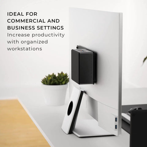 VESA NUC Mounting Bracket Behind Your Monitor, Extension Plate For Intel NUC Mini PC, showing tidy workstation setup