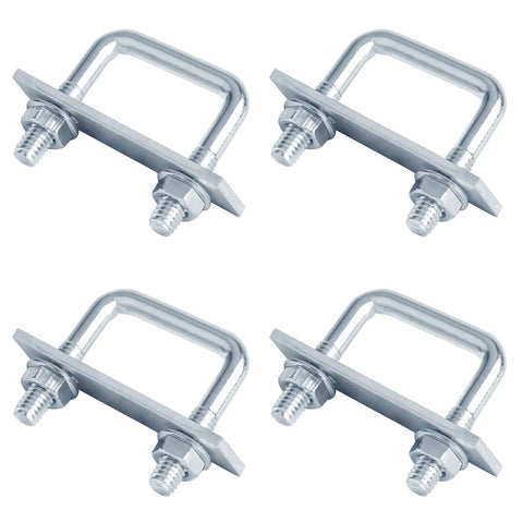 Set Of Four 2 Inch Wide Square U Bolts With 1/2 Inch Threads And 2 Inch Length Electro Galvanized Steel Built Tough For Frames And Rails Low Carbon Steel 3/16 Inch Frame Plate on white background