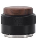 Top Tier 51Mm Black Coffee Distributor And Espresso Tamper For Baristas Stainless Steel Tool with wooden top and textured base.