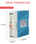 24V 1A DIN Rail AC To DC Power Supply, 24W, Compact blue and white module with input-output specifications