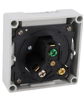 Industrial Grade 30A Weatherproof Lockable Power Outlet With US Plug IP55 Rating And Premium Brass Contacts close-up view of internal connections.