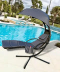 Outdoor Hanging Lounge Chair Cushion With Umbrella For Patio Or Backyard High Resilience Sponge Fill For Extra Thick Comfort Side Pocket For Phone Or Keys Fade Resistant Curved Hammock Lounger Pad Navy Blue near pool
