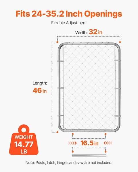 Adjustable Chain Link Fence Gate 32 By 46 Inches, Rust Resistant Galvanized Steel, Fits 2 To 4 Ft Wide Openings, Built Tough Garden Fence Gate For Backyards And Farms, Posts Not Included.