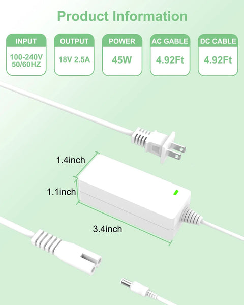 Power Cord Replacement For Cricut Cutting Machines Like Explore Air 2 Expression 2 Explore Air Explore One Create Mini And More 18V Charger Power Supply White, 3.4in adapter