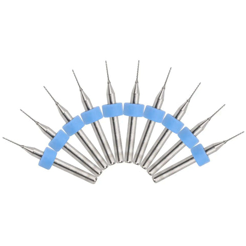 Nozzle Cleaning Kit With 10 Tungsten Carbide Micro Drill Bits 0.5mm arranged in a semicircle with blue rings