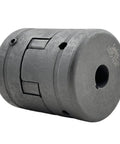 Front view of Flexible 3 Piece L Jaw Coupling Set With Rubber Spider For Log Splitter 7 Sixteenths To 7 Eighths Inch Bore HT250 Cast Iron