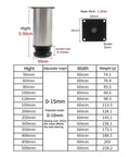 Adjustable Stainless Steel Furniture Feet Legs 50mm To 500mm diagram with dimensions and weight details for various heights.