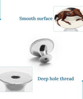 Two Pack Brown Horse Round Stainless Steel Cabinet Knobs with smooth surface and deep hole thread shown in detail