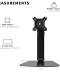 Durable Heavy Duty Freestanding Monitor Mount Desk Stand Rock Solid Height Adjustable Arm dimensions 12 inch base 8 inch height for 17 to 32 inch screens