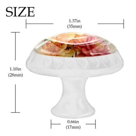 4 Pack Watercolor Floral Cabinet Knobs With Slick Round Design And Boss Grade Durability For Kitchen Cabinets Dresser Drawers And Closet Doors, 35mm diameter, 28mm height.