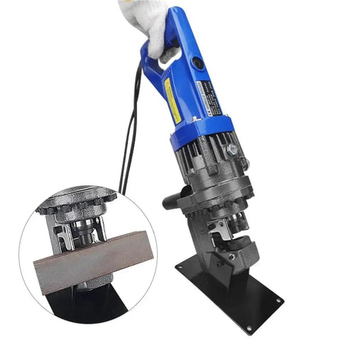 Heavy Duty Electric Hydraulic Punching Machine Mhp-20 cutting a steel piece, showcasing its precision and power for professional use.