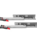 10 Inch Hidden Drawer Slides Self Closing Bottom Mount Full Extension Soft Close Runners, metallic cold rolled steel, angled view