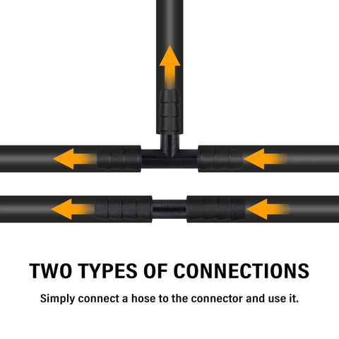 Front view of two black plastic car vacuum hose connectors showing straight and tee/reducer joints.