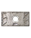 Premium Aluminum Router Table Insert Plate For Woodworking Benches With Four Secure Centering Rings And Pro Level Dead On Mounting Kit top view with detailed cutouts.