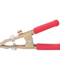 Heavy Duty Earth Ground Wire Clamp 40mm Opening For Robust Electric Welding Jobs Featuring High Current Rating Up To 260A With Durable Brass Build And Super Comfortable Sheath Handle Perfect Shipyards Steel Structures, showing non-slip red handle and brass clamp.