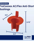 ProConnex AC/Flex anti-short bushing, red plastic, front view with 0.75 in tall and 0.5 in wide