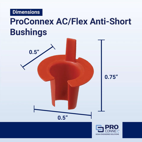 ProConnex AC/Flex anti-short bushing, red plastic, front view with 0.75 in tall and 0.5 in wide