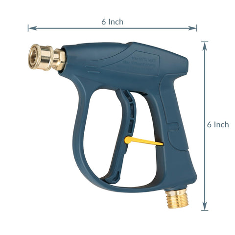 Side view of High Pressure Washer Gun 3000 PSI Max Short Spray Wand With One Quarter Inch Quick Connector M22 14, 6-inch length.