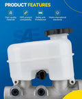 Brake Master Cylinder Assembly Replacement For Chevy Silverado 1500 2500 HD GMC Sierra shown with features list